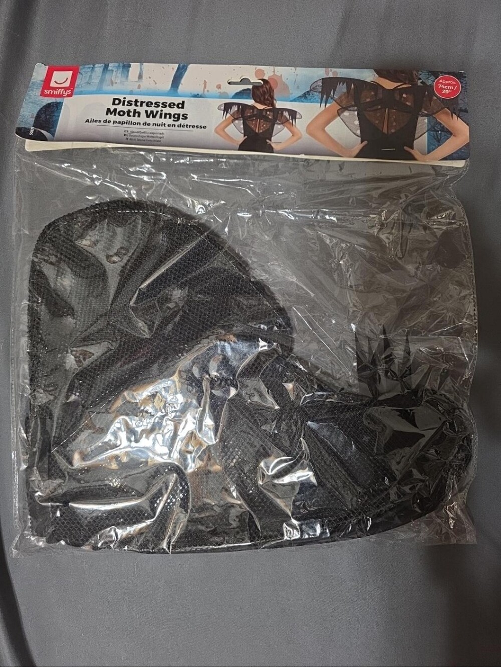 Smittys Distressed Moth Wings Black Halloween Costume Accessory NWT 29"